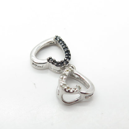 925 Sterling Silver Real White & Black Diamond Loving Open Heart Pendant