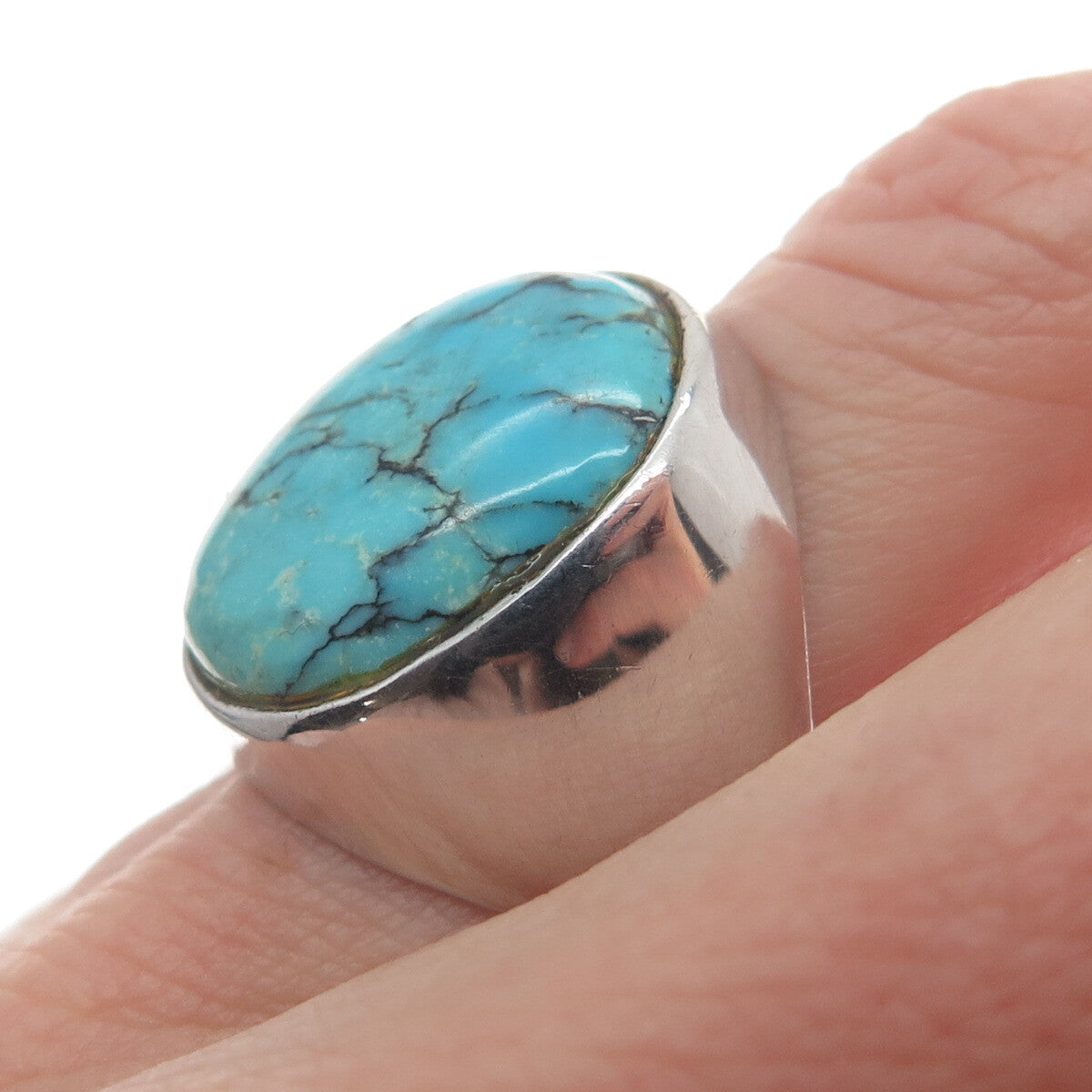 UNCAS 925 Sterling Silver Antique Art Deco Real Cabochon Turquoise Ring Size 11