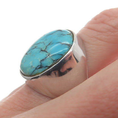 UNCAS 925 Sterling Silver Antique Art Deco Real Cabochon Turquoise Ring Size 11