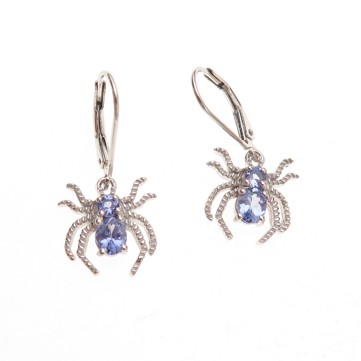 Chuck Clemency 925 Sterling Silver Real Tanzanite Spider Dangle Earrings