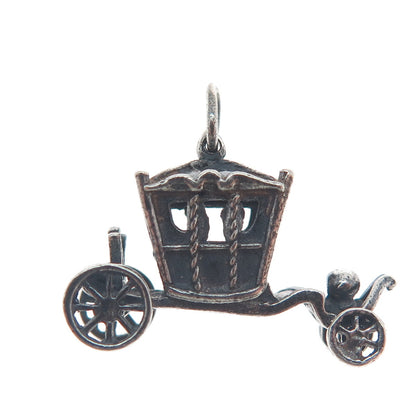 925 Sterling Silver Vintage Carriage Oxidized Minimalist 3D Charm Pendant