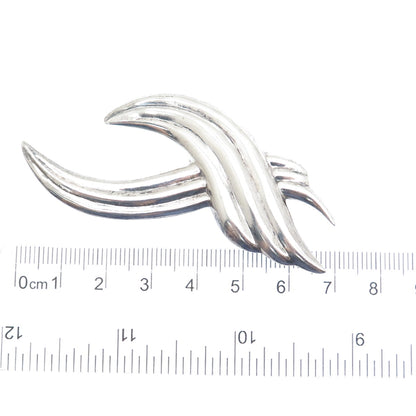 925 Sterling Silver Vintage Modernist Crisscross Oxidized Pin Brooch