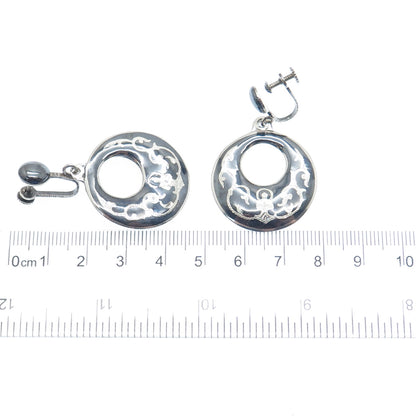 925 Sterling Silver Antique Siam Niello Buddha Crescent Screw Back Earrings