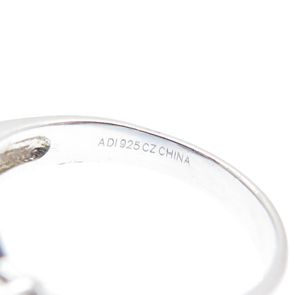 925 Sterling Silver Real Sapphire Gemstone & C Z Roped Bezel Ring Size 7.25