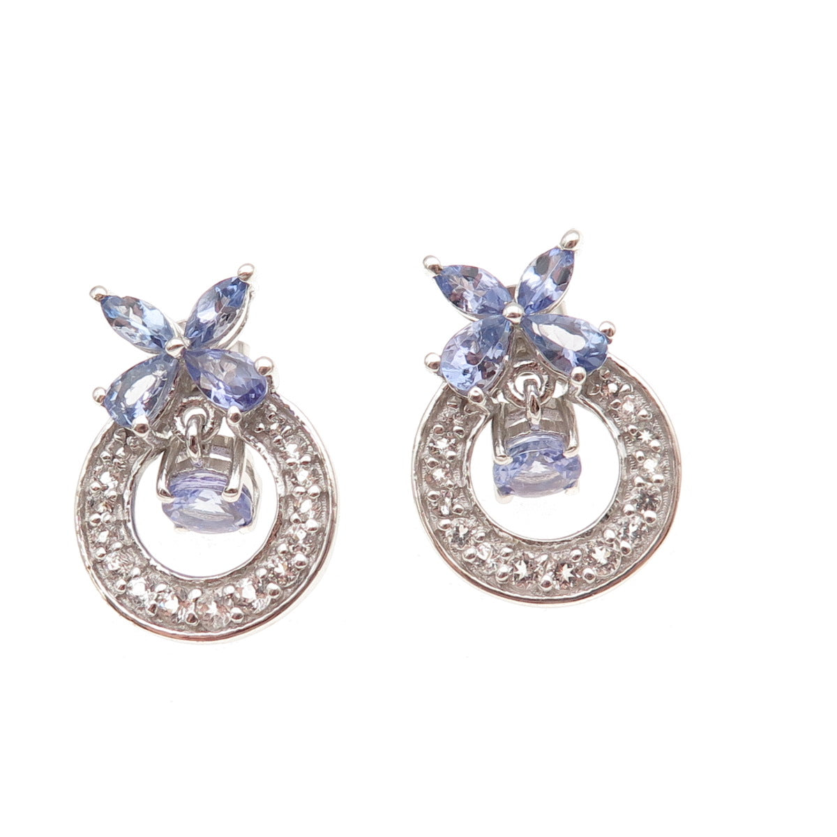 Chuck Clemency 925 Sterling Silver Real Tanzanite & White Topaz Earrings