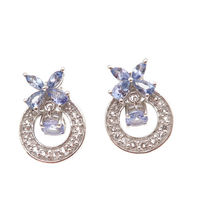 Chuck Clemency 925 Sterling Silver Real Tanzanite & White Topaz Earrings