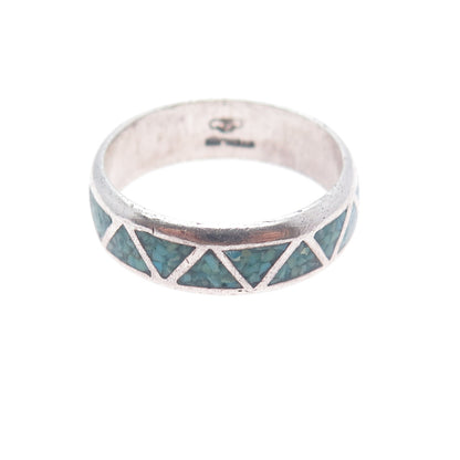 SILVER CLOUD Old Pawn 925 Sterling Vintage Turquoise Inlay Band Ring Size 11.25