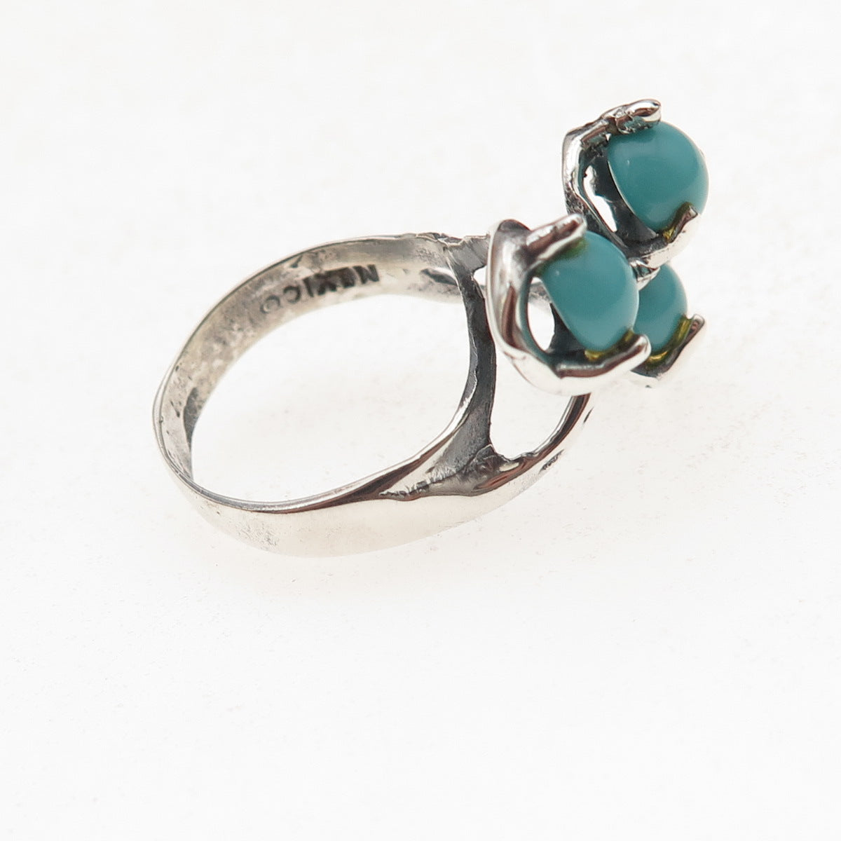 925 Sterling Silver Vintage Mexico Real Turquoise Oxidized Ring Size 6.25