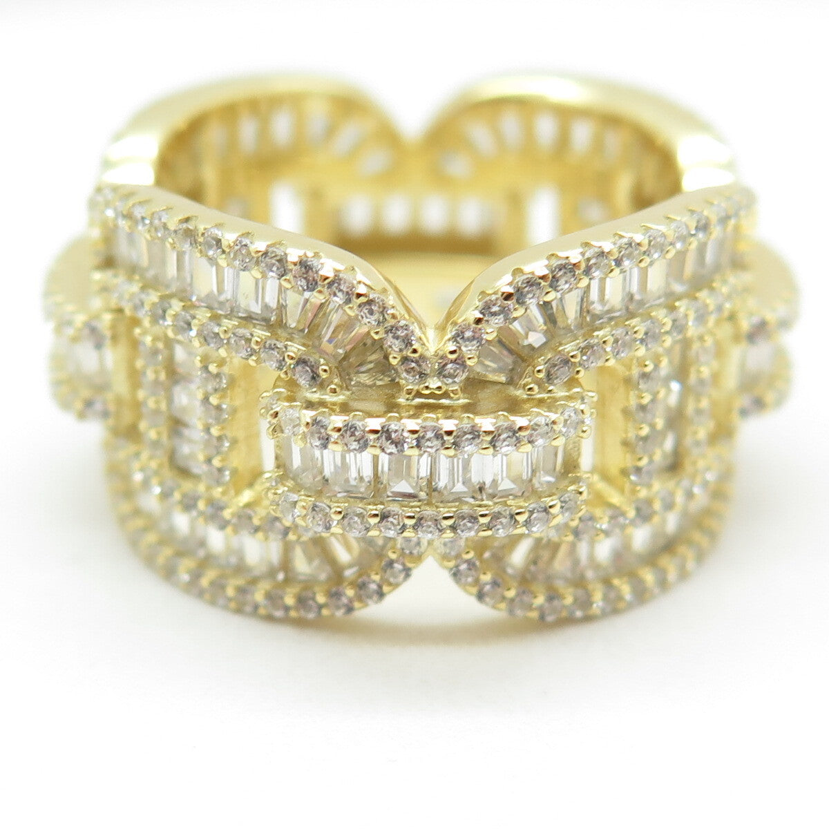 925 Sterling Silver Gold Plated C Z Anchor Mariner Link Ring Size 8.75