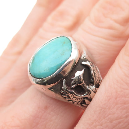 Old Pawn 925 Sterling Silver Vintage Turquoise Peyote Bird Oxidized Ring Size 10