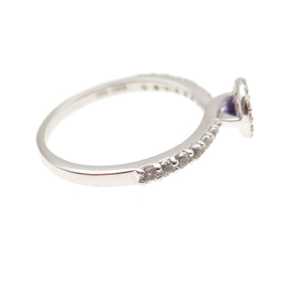 925 Sterling Silver Real Round-Cut Amethyst & White Topaz Ring Size 6.25