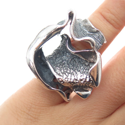 925 Sterling Silver Vintage Modernist Abstract Oxidized Ring Size 5.5