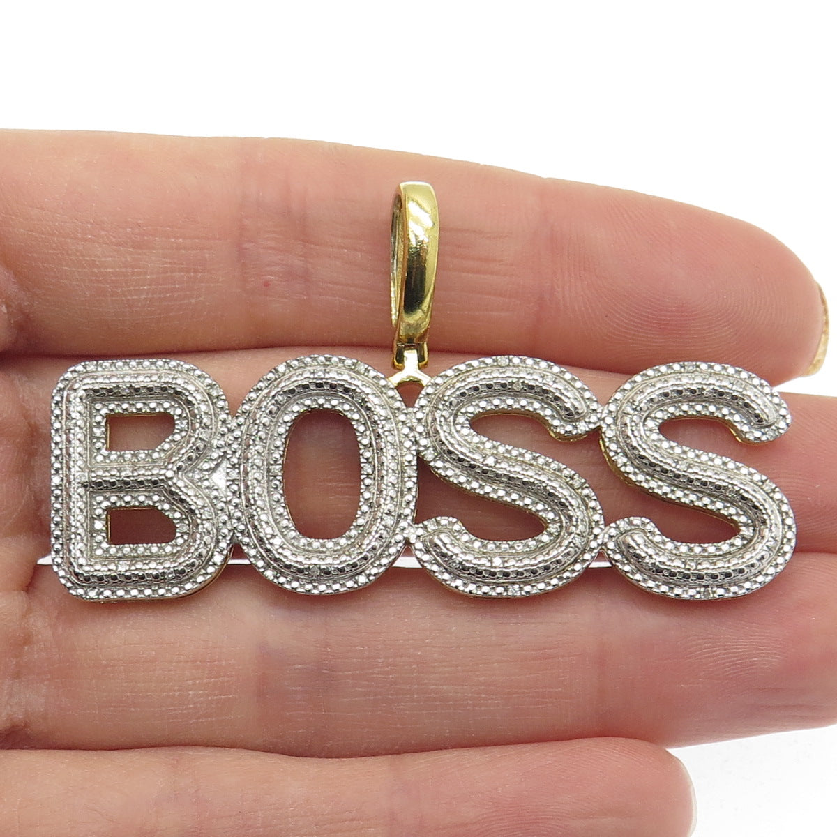 925 Sterling Silver & 14K Gold Plated Real Diamond Accent "Boss" Pendant