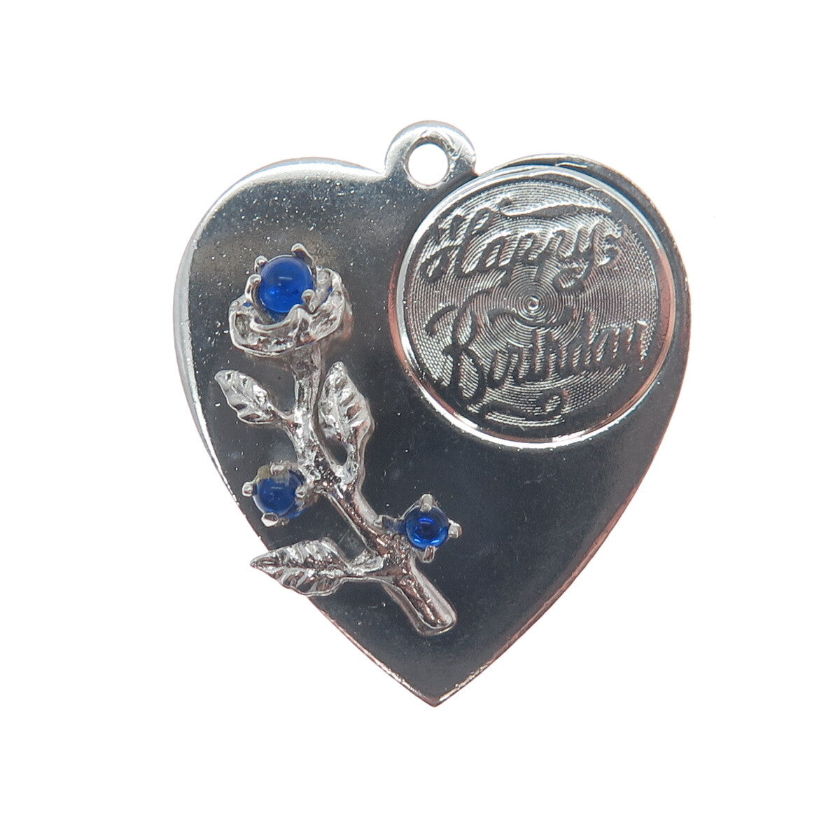MARC MERCY 925 Sterling Silver Vintage Rhinestone "Happy Birthday" Heart Pendant