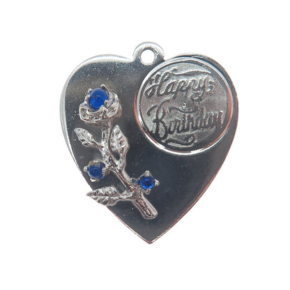 MARC MERCY 925 Sterling Silver Vintage Rhinestone "Happy Birthday" Heart Pendant