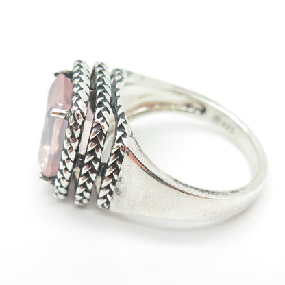 MICHELLE ALBALA 925 Sterling Silver Vintage Rose Quartz Wicker Ring Size 10