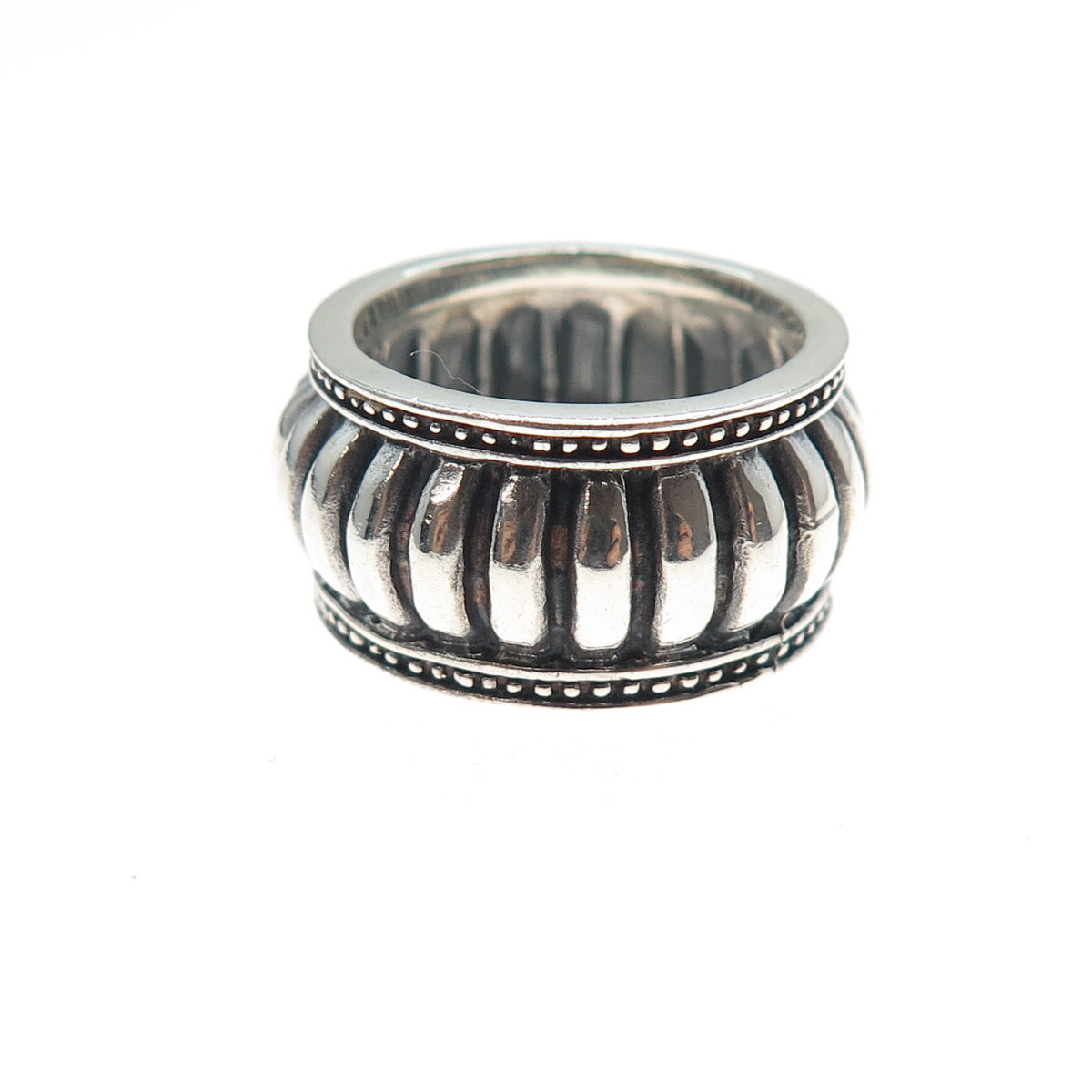 925 Sterling Silver Vintage Modernist Ribbed Oxidized Ring Size 6.25