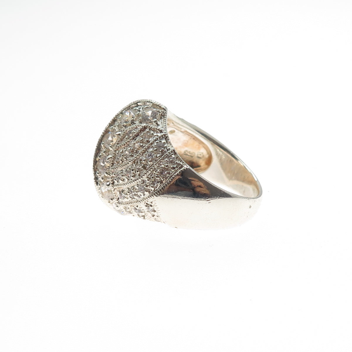 ROSS SIMONS 925 Sterling Silver Vintage Round-Cut C Z Modernist Ring Size 8.25