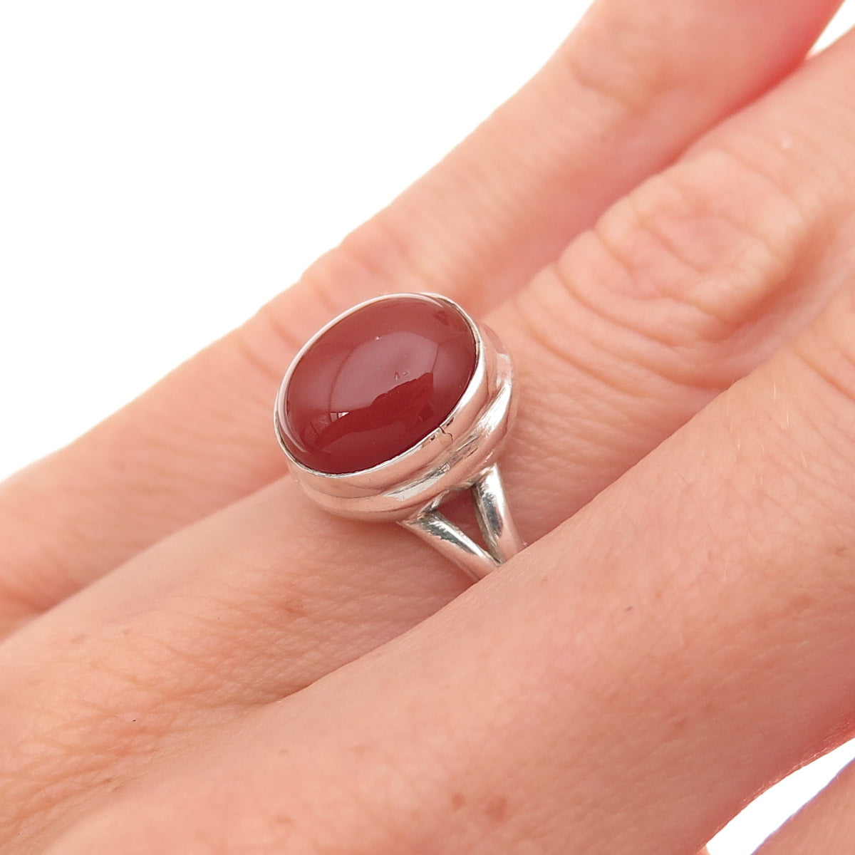 925 Sterling Silver Vintage Real Cabochon Carnelian Oxidized Ring Size 6