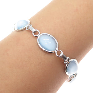 AMCO 925 Sterling Silver Antique Art Deco Apalite Bracelet 7.25"