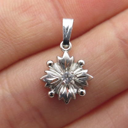 FELICE JF 925 Sterling Silver Vintage Round-Cut White Topaz Gem Flower Pendant