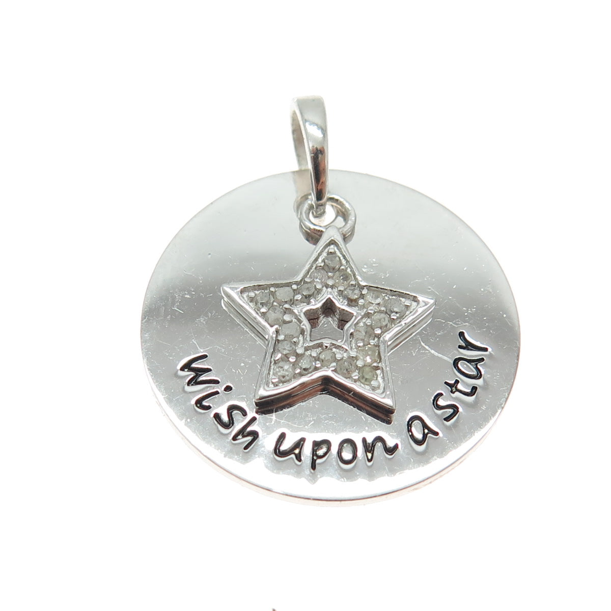 HAN 925 Sterling Silver Real Round-Cut Diamond "Wish Upon A Star" Pendant