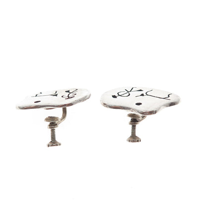 925 Sterling Silver Vintage Mexico Tribal Storyteller Oxidized Cufflinks