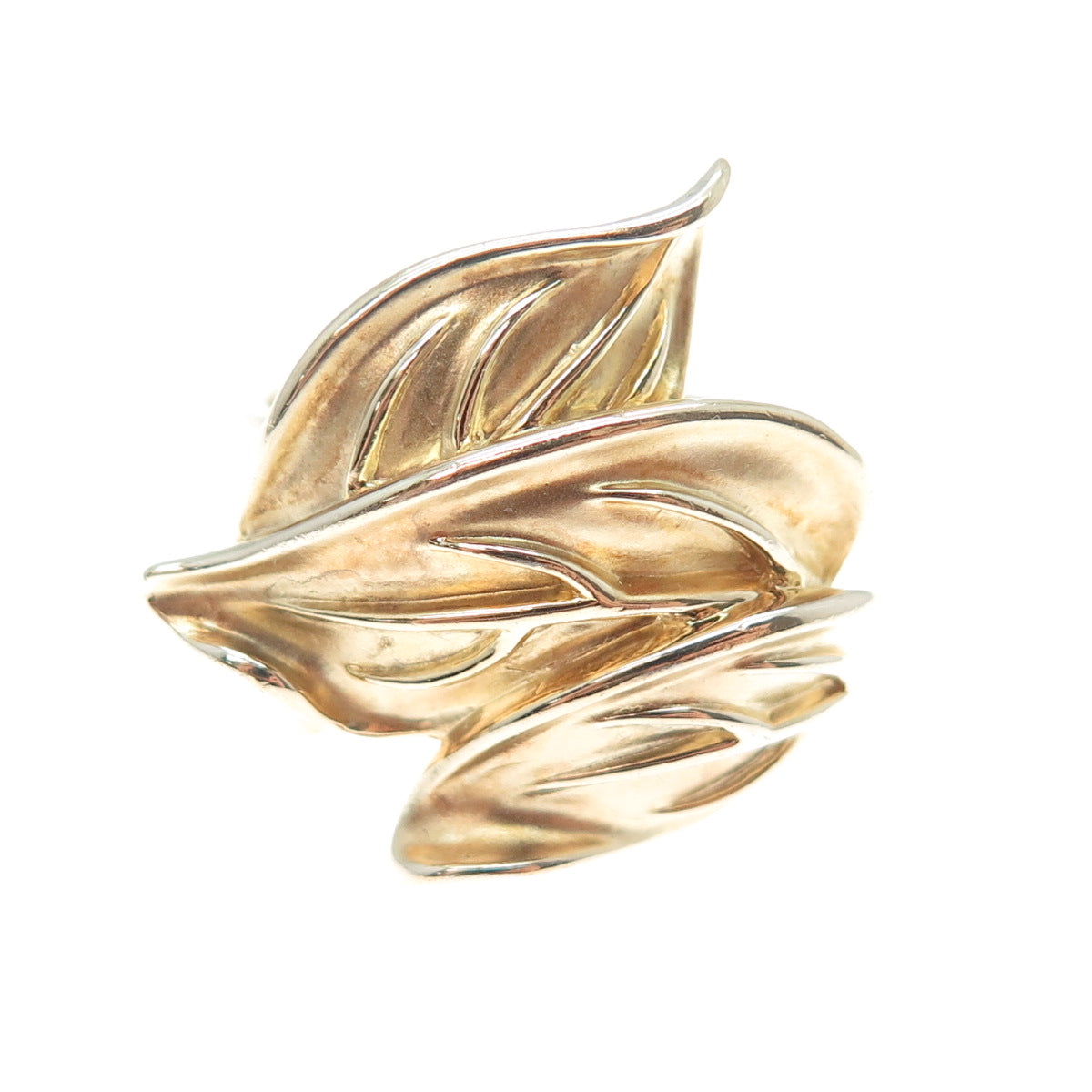 ROSS SIMONS 925 Sterling Silver Gold Plated Modernist Floral Leaf Ring Size 9