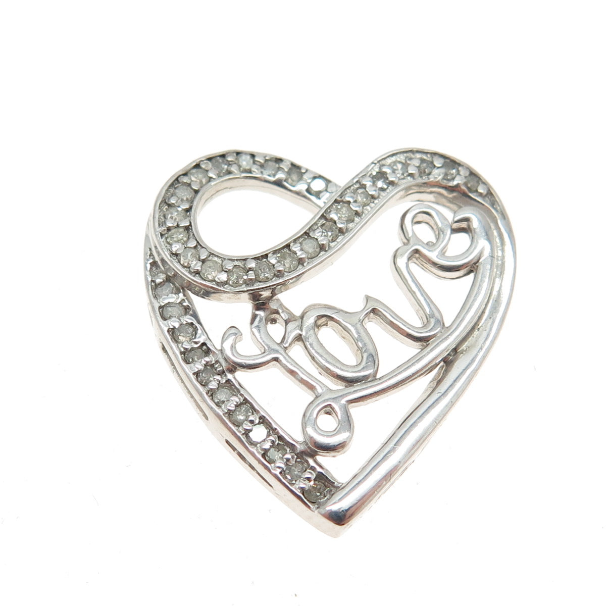 925 Sterling Silver Real Round-Cut Diamond "LOVE" Infinity Heart Slide Pendant