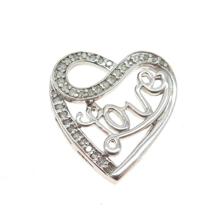 925 Sterling Silver Real Round-Cut Diamond "LOVE" Infinity Heart Slide Pendant