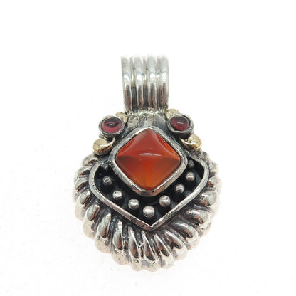 JOIELLE 925 Sterling Silver & 14K Gold Vintage Real Carnelian Tourmaline Pendant