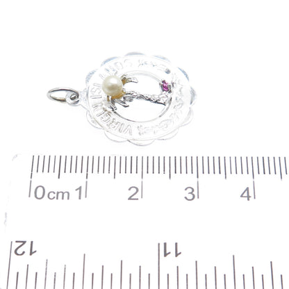 CREA 925 Sterling Silver Vintage Faux Pearl & Rhinestone Virgin Island Pendant