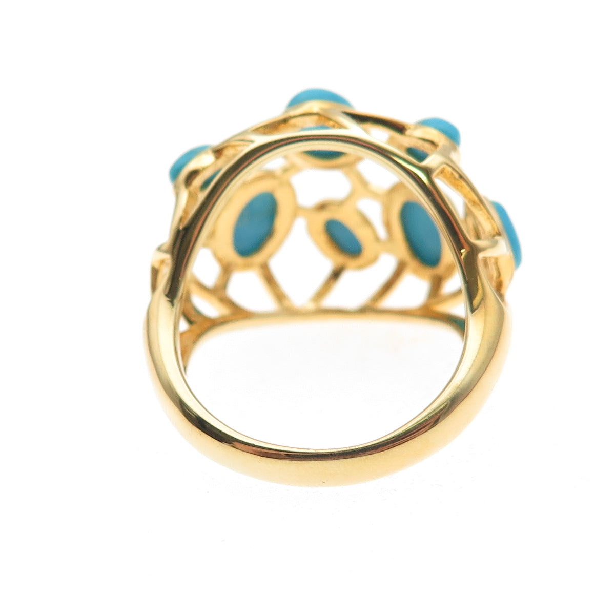 Tehya Oyama 925 Sterling Silver Gold Plated Real Turquoise Ring Size 8.25