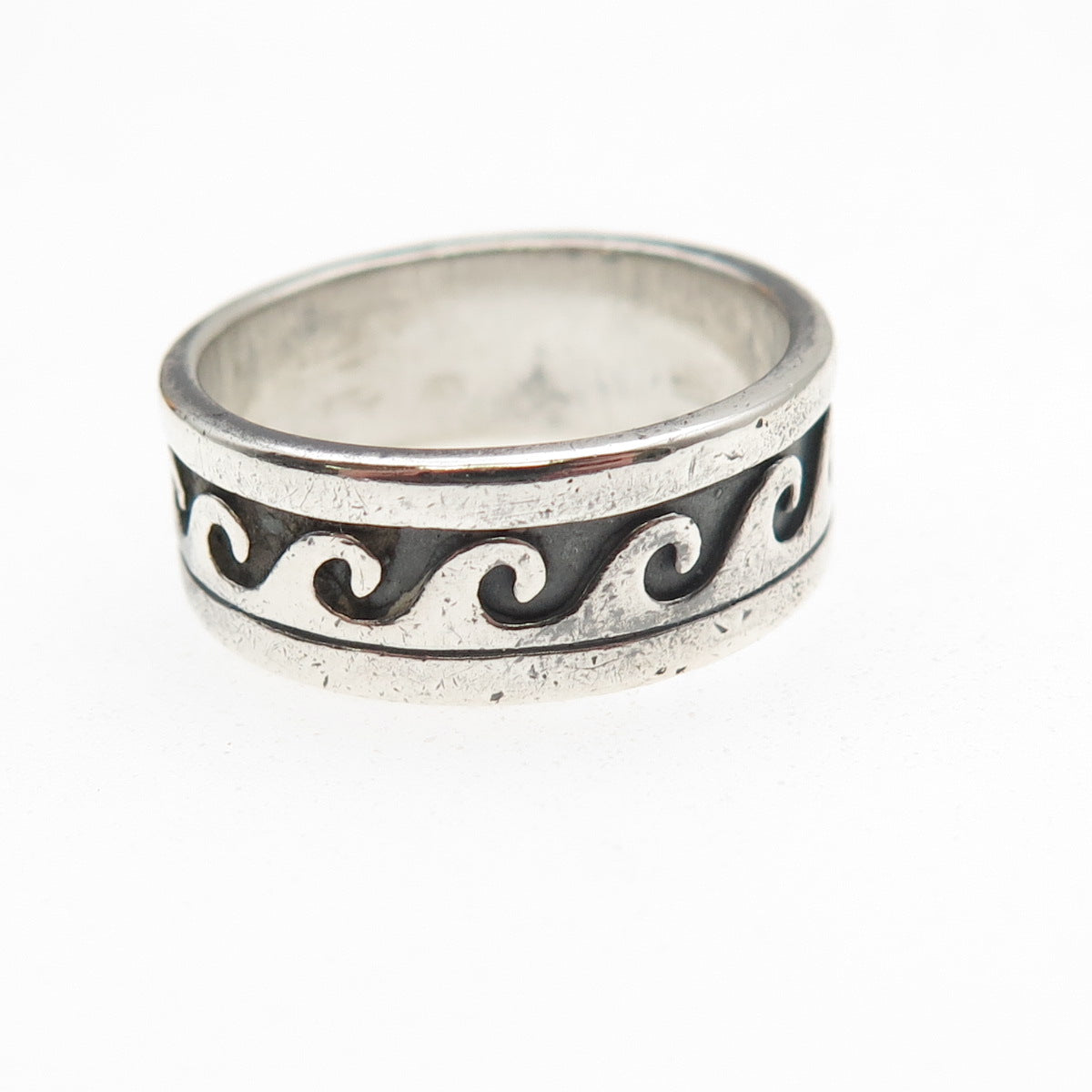 Shube 925 Sterling Silver Vintage Wave Oxidized Band Ring Size 9.25