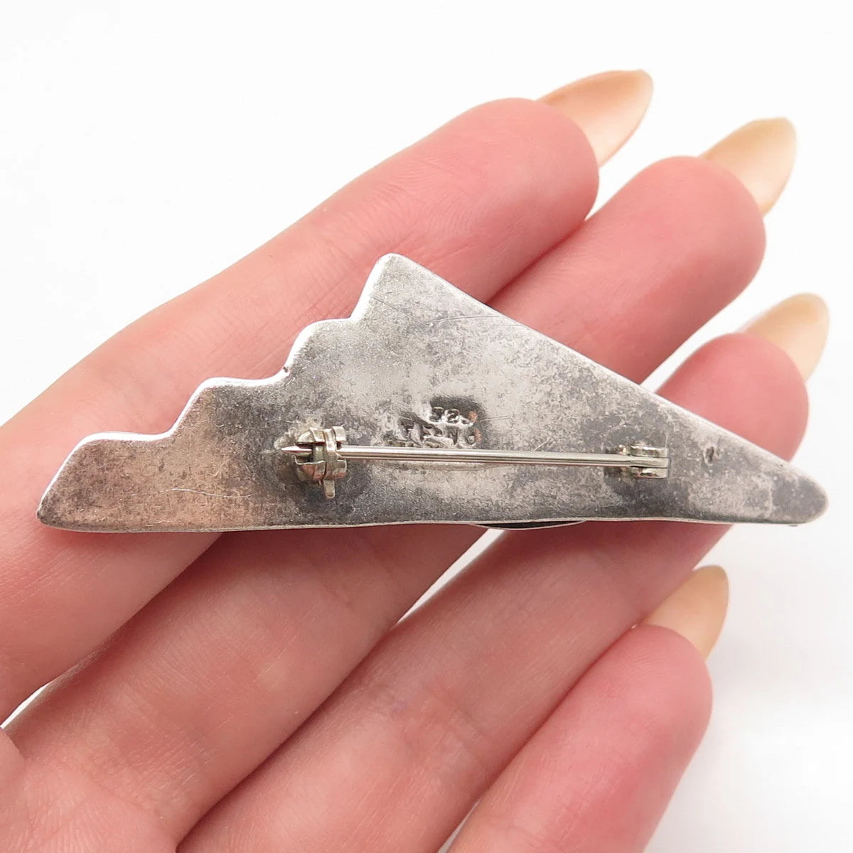 925 Sterling Silver 2-Tone Vintage Mexico Ribbed Modernist Pin Brooch