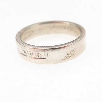 900 Silver Antique 1942 US Washington Quarter Dollar Coin Band Ring Size 7.25