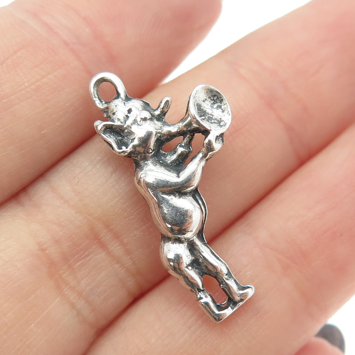 925 Sterling Silver Vintage Cartoon Clarinet Musician Character Charm Pendant