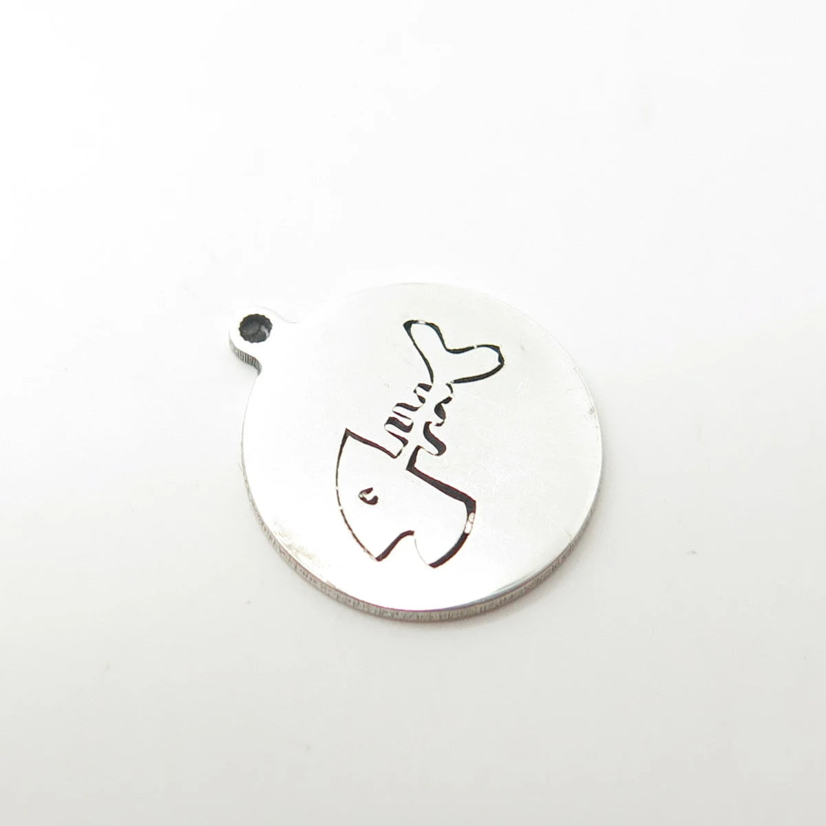 925 Sterling Silver USA Two In Town Skeleton Fish Charm Pendant
