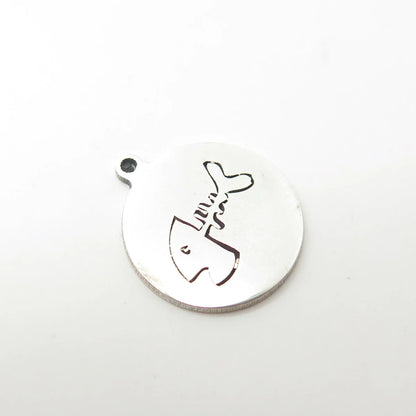925 Sterling Silver USA Two In Town Skeleton Fish Charm Pendant