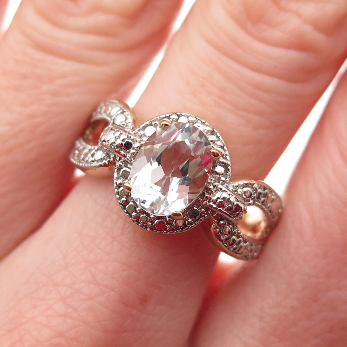 DEE BERKLE Sterling Silver 2-Tone Vintage Real Light Blue Topaz Ring Size 8.75