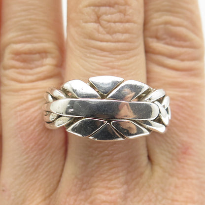 925 Sterling Silver Vintage Modernist Interlocked Ring Size 14.25