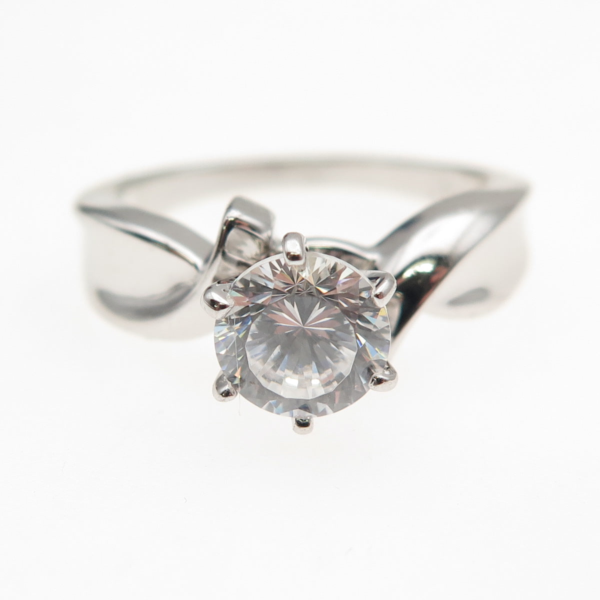 925 Sterling Silver Round-Cut C Z Engagement Bypass Ring Size 7.25
