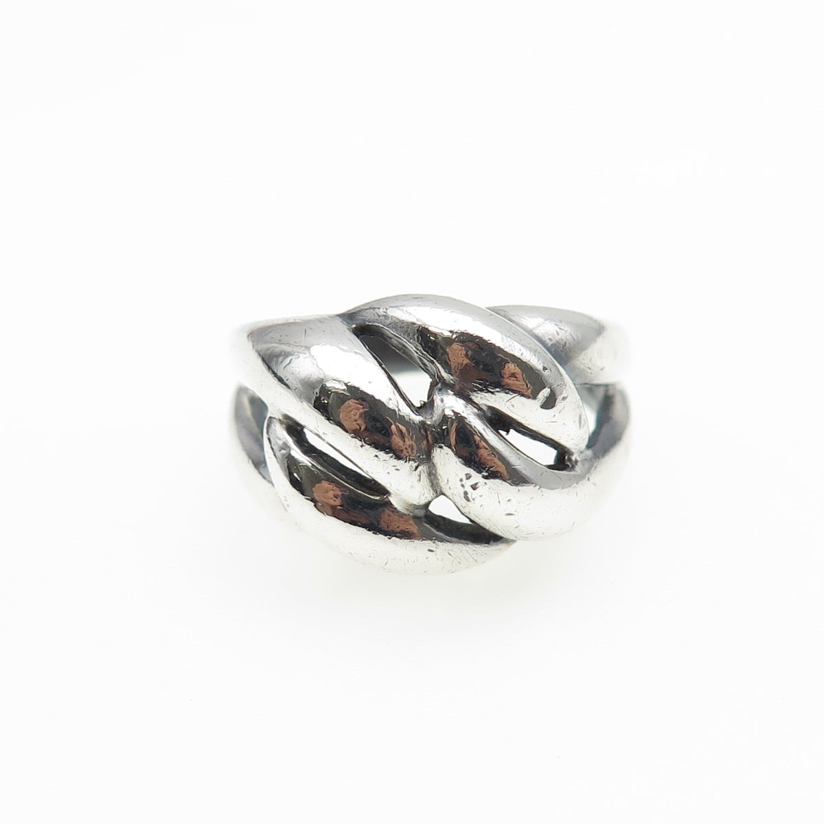 925 Sterling Silver Vintage Modernist Interlocked Oxidized Ring Size 9