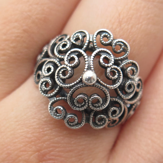 BEAU Sterling Silver Antique Art Deco Filigree Flower Adjustable Ring Size 6.5