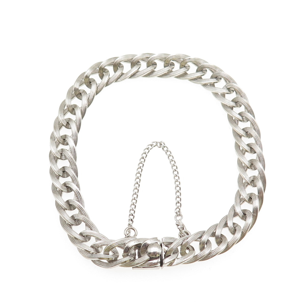 RHYTHM 925 Sterling Silver Antique Art Deco Oxidized Curb Link Bracelet 7"