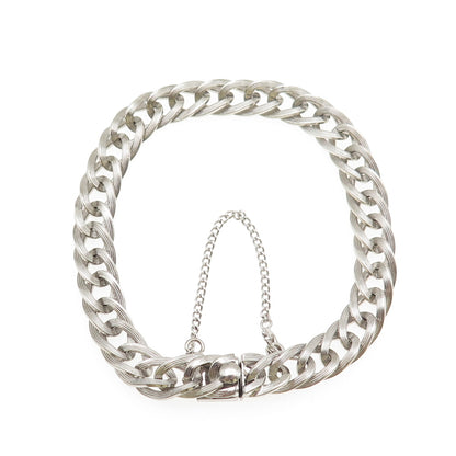 RHYTHM 925 Sterling Silver Antique Art Deco Oxidized Curb Link Bracelet 7"