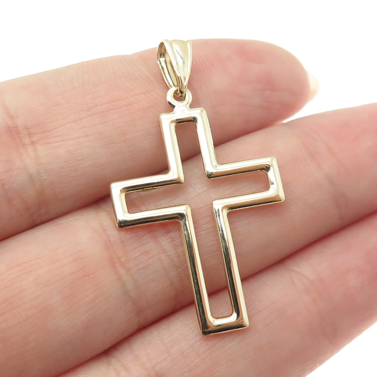 14K Yellow Gold Open Cross Religious Charm Pendant