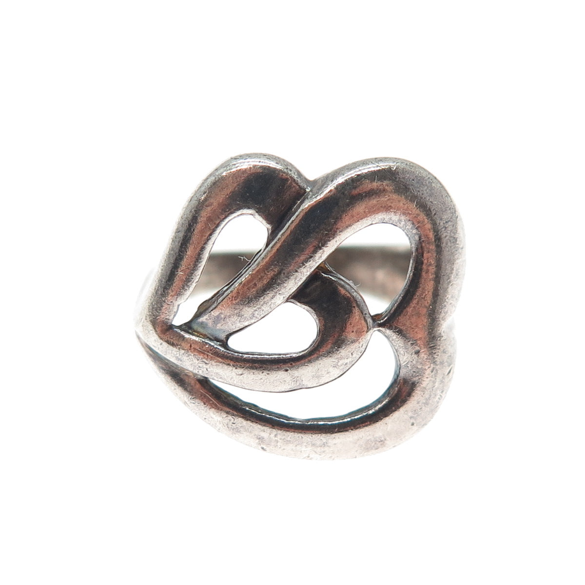 925 Sterling Silver Vintage Interlocked Heart Couple Oxidized Ring Size 6.25