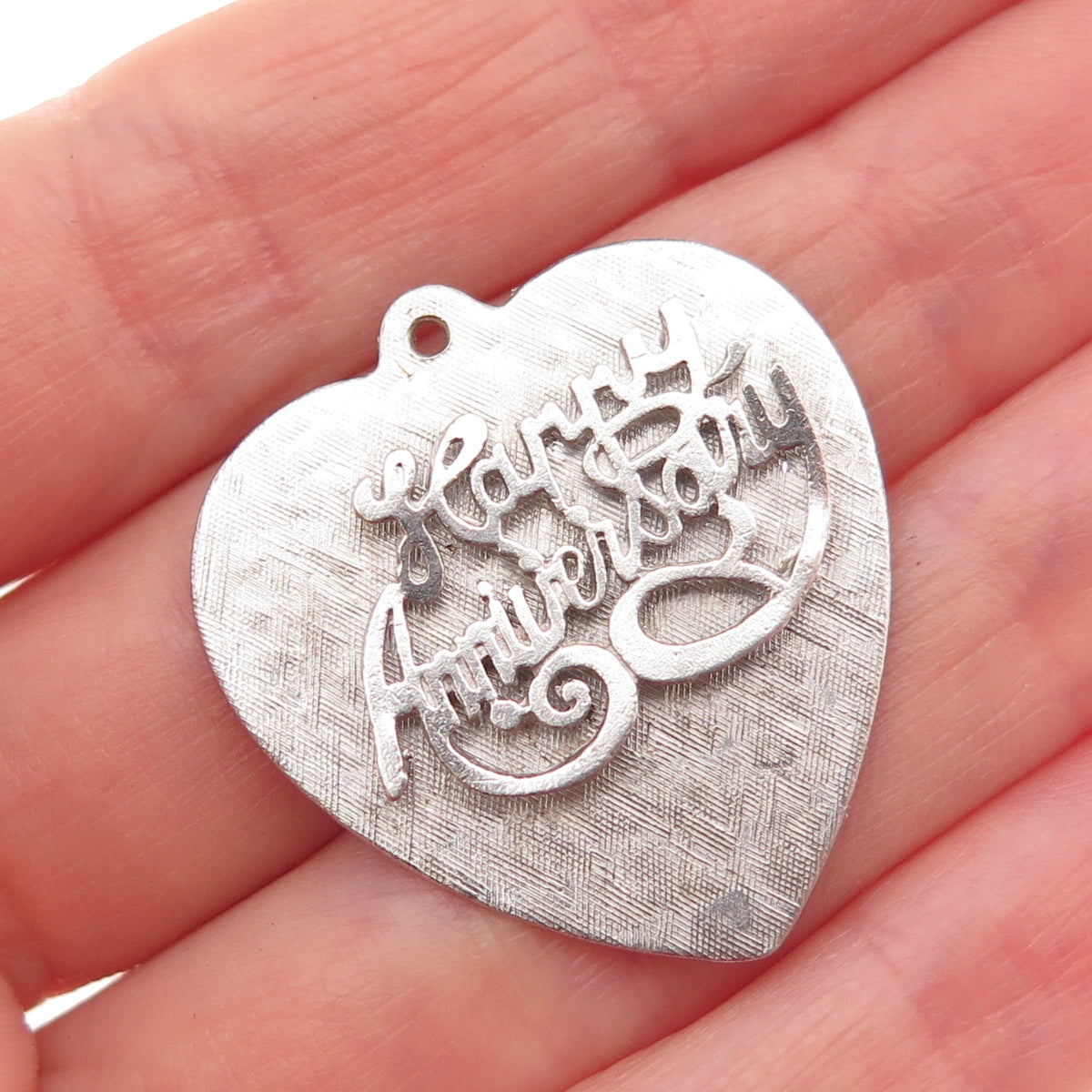 925 Sterling Silver Vintage Happy Anniversary Heart Charm Pendant