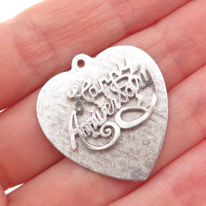 925 Sterling Silver Vintage Happy Anniversary Heart Charm Pendant